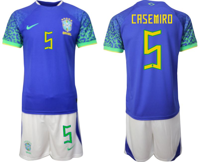 Men 2022 World Cup National Team Brazil away blue 5 Soccer Jerseys